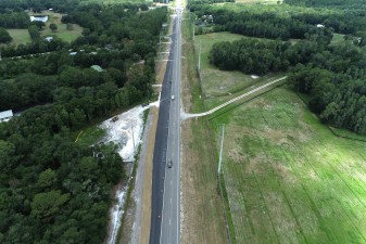 Temporary pavement has been placed for a future traffic shift on the west side of US 98, south of CR 54 (6-10-2024 photo)
