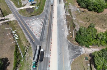 Looking north over US 98 at CR 54 before traffic was shifted to the right (4-2-2026 photo)