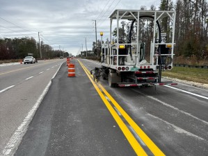 Pavement marking operation for an upcoming traffic shift (1-16-2025 photo)