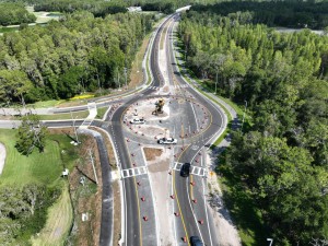 Looking north over US 98 at the new roundabout at Big Cypress Boulevard (6-23-2026 photo)