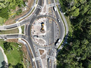 The roundabout at US 98 and Big Cypress Blvd. is open with a second lane to open later in the project (6-23-2026 photo)