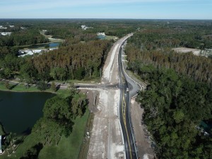 Looking northwest over US 19 at traffic shifted to new roadway at Big Cypress Boulevard (11-11-2025 photo)