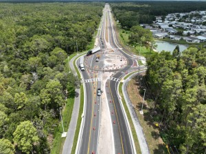 Looking south over US 98 at the new roundabout at Big Cypress Boulevard (6-29-2026 photo)