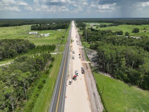 Looking south over US 98 at widening work south of SR 471 (6-29-2026 photo)