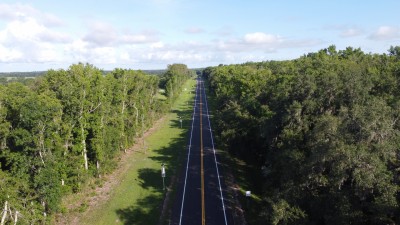 Looking down at US 98 after final paving, striping, and markings were completed (5-29-2026 photo)