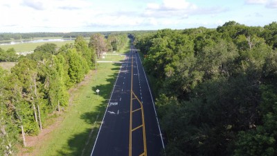 Looking down at US 98 after final paving, striping, and markings were completed (5-29-2026 photo)