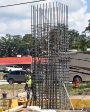 Tying steel rebar for part of the pedestrian bridge foundation (11/7/2022 photo)