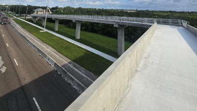 Looking north at pedestrian bridge over SR 60 (July 2026 photo)