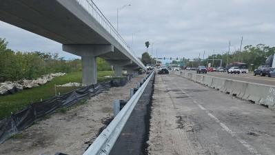 Looking west along SR 60 at newly placed guardrail (March 2026 photo)