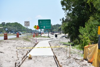 Looking south at new sidewalk on the west side of US 19, just north of the US 98 intersection (5/17/2022 photo)