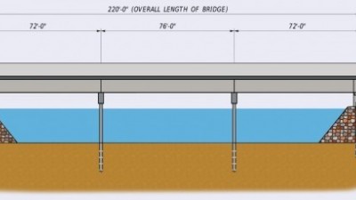 This drawing illustrates the bridge that is being constructed and the new channel for water flow that will be created in the causeway.
