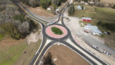 Looking north over the new roundabout at US 98 and Citrus Way (1/30/2023 photo)