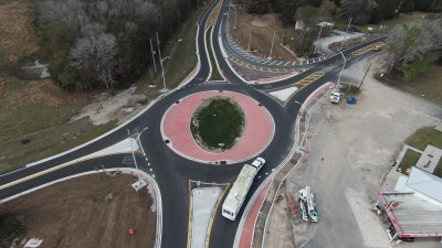 Looking northwest over US 98 at the new roundabout at Citrus Way (1/30/2023 photo)