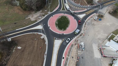 Looking northwest over US 98 at the new roundabout at Citrus Way (1/30/2023 photo)