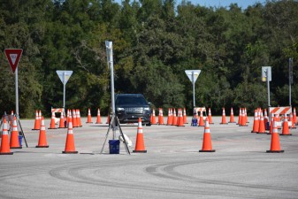 Visitors drive through the test-track roundabout (10/13/2021 photo)