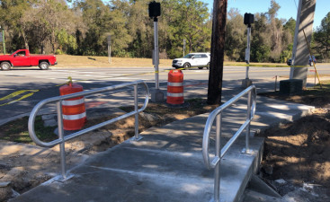 New sidewalk and handrail at the Pleasant Grove Road intersection with SR 44 (January 15, 2021 photo)