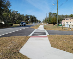 New sidewalk and crosswalk along Pleasant Grove Road (February 4, 2021 photo)