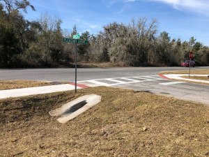 New sidewalk, crosswalk, and drainage along Pleasant Grove Road (February 4, 2021 photo)