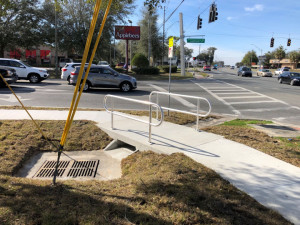 New sidewalk and handrails at the intersection of Pleasant Grove Road and Main Street (February 4, 2021 photo)