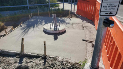 New footing base for a light pole at the northeast corner of US 19 and Fox Hollow Drive in Port Richey (October 12, 2020 photo)