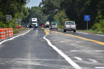 Looking north on SR 39 towards Bay Avenue during early stages of repaving (7/17/2020 photo)