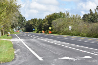 Looking north at widened southbound SR 39 turn lane onto County Line Road (October 6, 2020 photo)