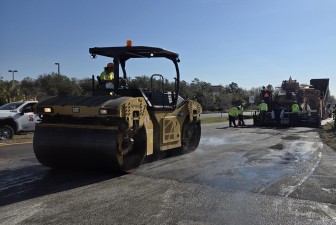 Placing asphalt on US 98 (2-14-2025 photo)