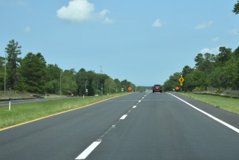Westbound on US 98 approaching Village Center Drive (5-19-2025 photo)