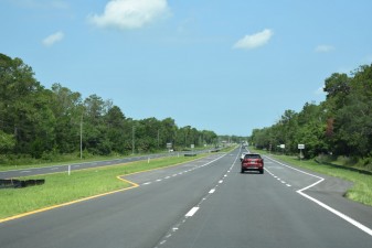 Westbound on US 98 approaching Village Center Drive (5-19-2025 photo)