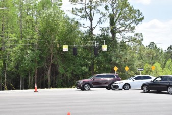 New signals have been hung (not yet active) at the Bruce B. Downs Blvd. and Eagleston Blvd. intersection (4-11-2023 photo)
