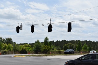New signals have been hung (not yet active) at the Bruce B. Downs Blvd. and Eagleston Blvd. intersection (4-11-2023 photo)