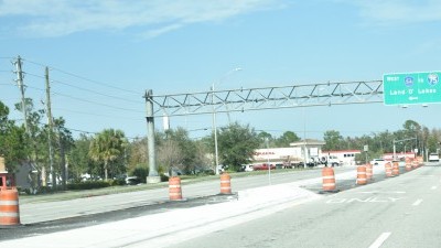 A raised concrete median has been built on Bruce B. Downs Blvd. just south of SR 54 (12/12/2022 photo)