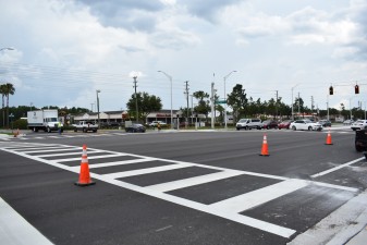 Looking northwest at the new signalized intersection at Bruce B. Downs and Eagleston boulevards (5-22-2023 photo)