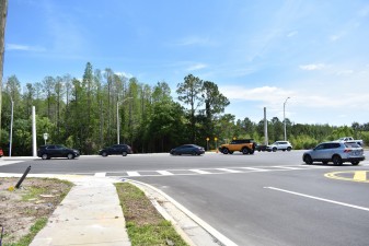 Strain poles for signal wire have been installed at Bruce B. Downs and Eagleston Blvd., south of SR 54 (3-31/2023 photo)
