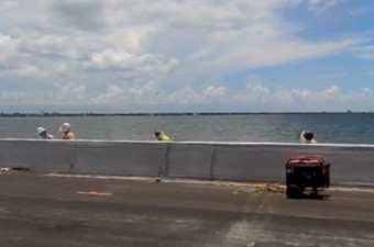 Seawall work next to northbound I-275 coming off the Howard Frankland Bridge (July 2, 2020 photo)