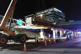 A pier cap being is being formed at I-275 and West Shore Boulevard during the early morning on February 25, 2020.