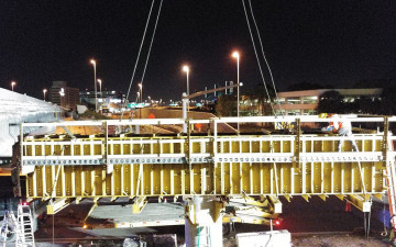 A pier cap being is being formed at I-275 and West Shore Boulevard during the early morning on February 25, 2020.