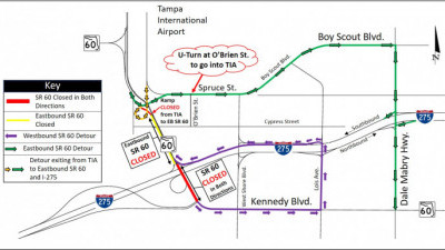 Detour map for full closure of SR 60 at I-275