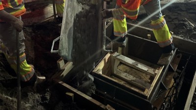 Adding concrete to new utility box on SR 60 west of Parson Road (Photo May 2026)