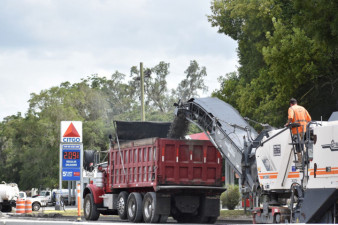 Milling the old US 98 roadway, just north of Trilby Road (July 2, 2020 photo)