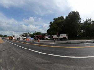 US 98 north of Trilby Road and the roundabout construction. Crews are removing old pavement. (July 2, 2020 photo)