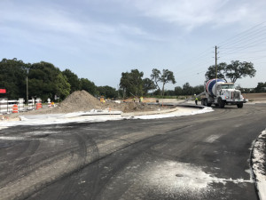 Looking north on US 98 at the Trilby Road intersection and roundabout construction (June 25, 2020 photo)