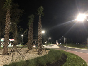 Street lightning installation has been completed at the roundabout (September 26, 2020 photo)