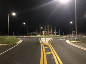 Street lightning installation has been completed at the roundabout (September 26, 2020 photo)