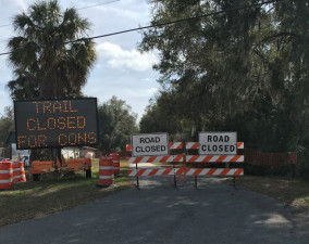 Looking south at the section of trail closed on the south side of E. Norvell Bryant Highway (1/27/2021 photo)