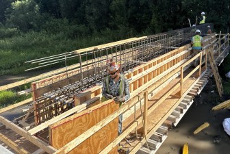 Forming a pier cap for a new US 98 bridge over the Hillsborough River (6-17-2025 photo)