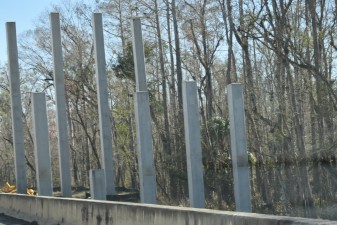 Pilings driven for bridge construction at the bridge over the Hillsborough River (2-5-2026 photo)
