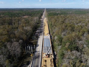 Looking north over US 98 at bridge construction over the Hillsborough River (12-3-2025 photo)