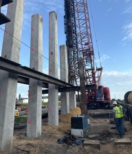 Driving pile for a new bridge over Old Lakeland Highway and the railroad tracks (9-3-2025 photo)