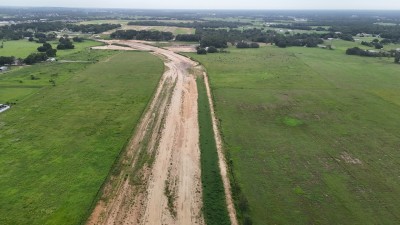 Looking north along the US 98 realignment, north of Wilds Road (6-29-2025 photo)